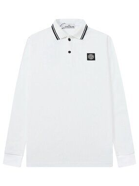 Stone Island White Long Sleeve Polo Shirt